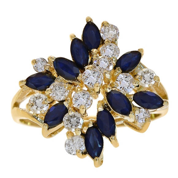 0.90 Carat Sapphire & 0.60 Ct Diamond Cluster Ring - Picture 1 of 3